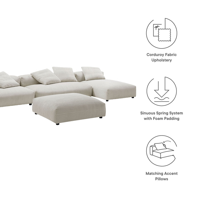 Solace 4-Piece Modular Corduroy Upholstered Sectional Sofa With Ottoman by Modway