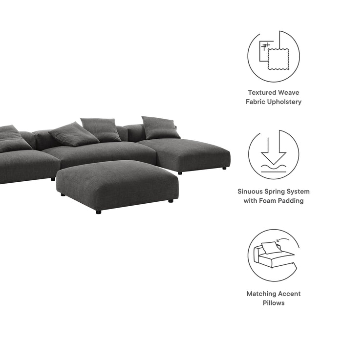 Solace 4-Piece Modular Upholstered Fabric Sectional Sofa With Ottoman by Modway