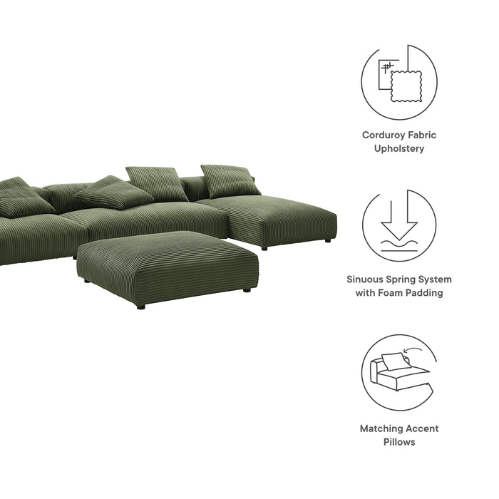 Solace 4-Piece Modular Corduroy Upholstered Sectional Sofa With Ottoman by Modway