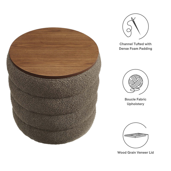 Mezzo Round Boucle Fabric Storage Ottoman by Modway