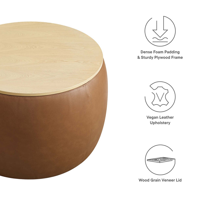 Perla Round Vegan Leather Storage Ottoman by Modway