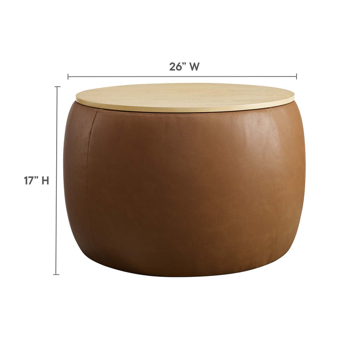 Perla Round Vegan Leather Storage Ottoman by Modway