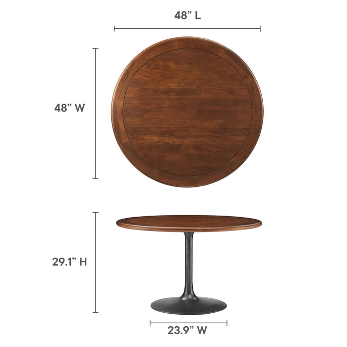 Lippa 48" Round Pedestal Solid Wood and Metal Dining Table by Modway