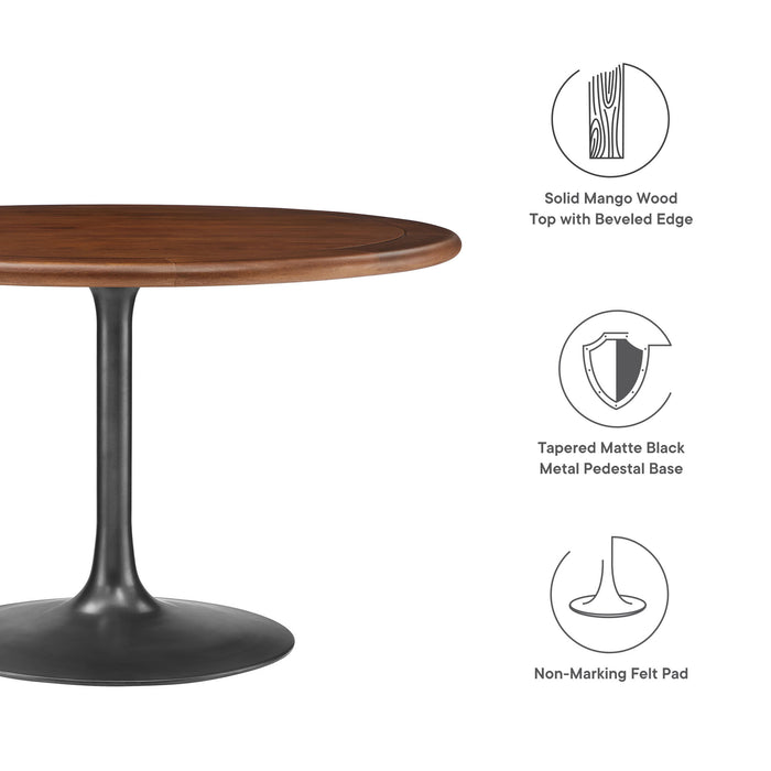 Lippa 48" Round Pedestal Solid Wood and Metal Dining Table by Modway