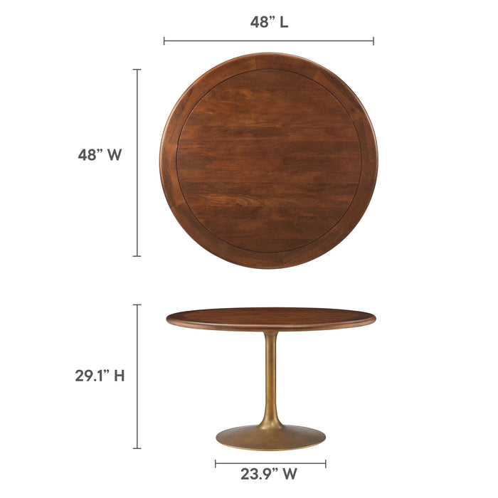 Lippa 48" Round Pedestal Solid Wood and Metal Dining Table by Modway