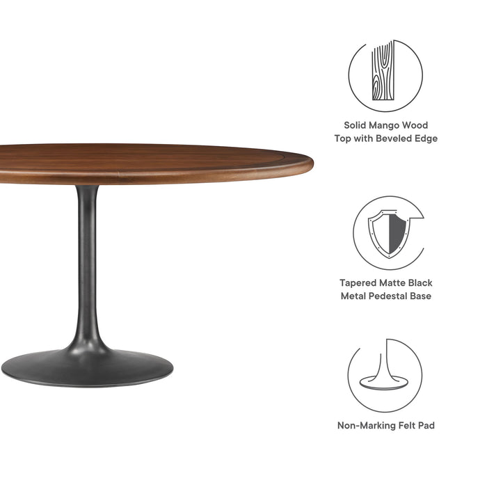 Lippa 60" Round Pedestal Solid Wood and Metal Dining Table by Modway