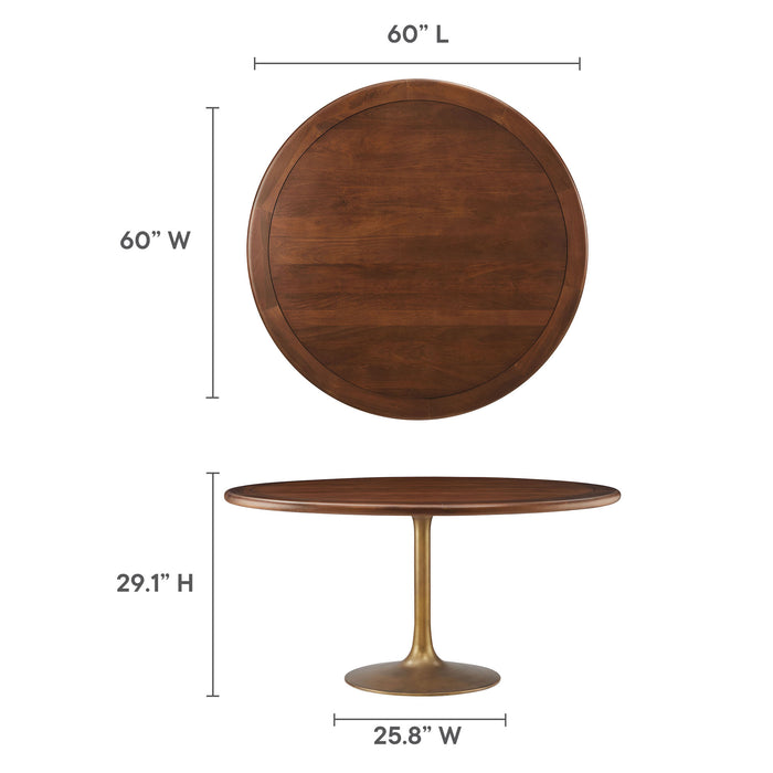 Lippa 60" Round Pedestal Solid Wood and Metal Dining Table by Modway