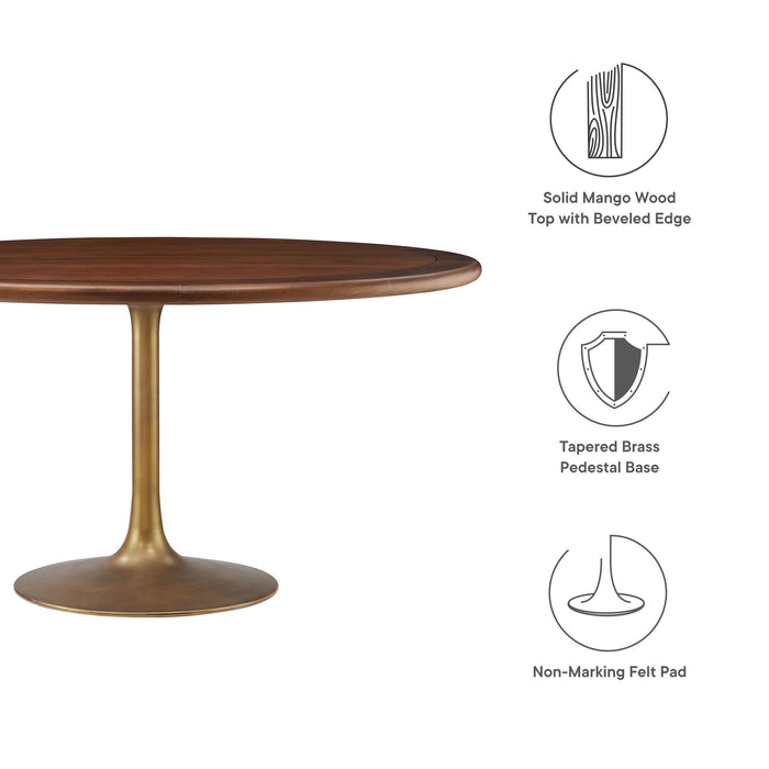 Lippa 60" Round Pedestal Solid Wood and Metal Dining Table by Modway