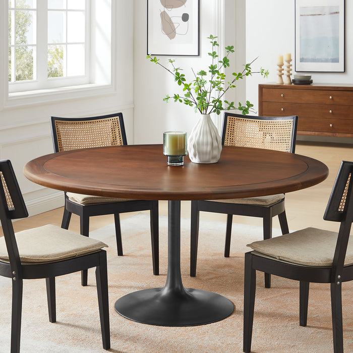 Lippa 60" Round Pedestal Solid Wood and Metal Dining Table by Modway