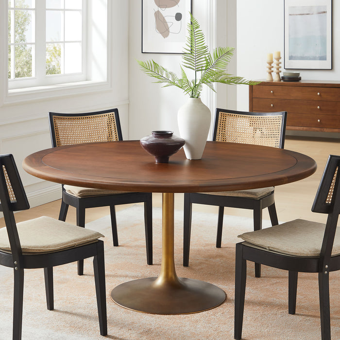 Lippa 60" Round Pedestal Solid Wood and Metal Dining Table by Modway