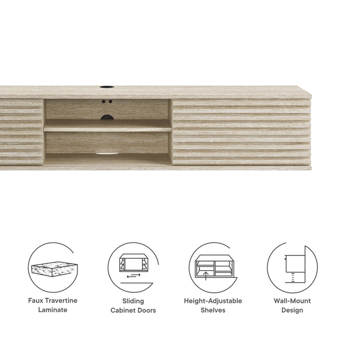 Render 70" Faux Travertine Wall-Mount Media Console TV Stand by Modway