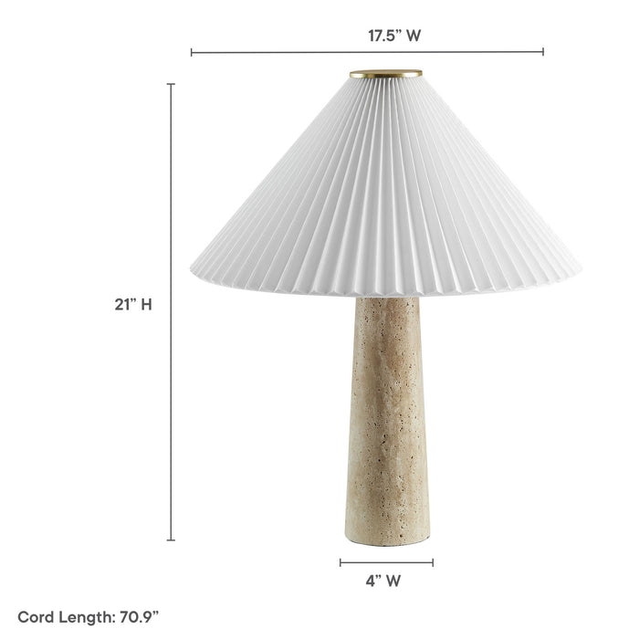Cove Travertine Table Lamp With Pleated Shade by Modway