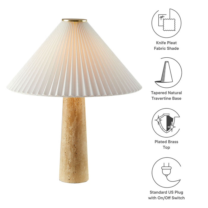 Cove Travertine Table Lamp With Pleated Shade by Modway