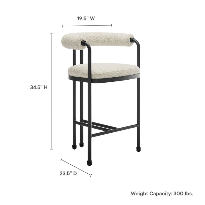 Turin Curved Back Boucle and Metal Counter Stool by Modway