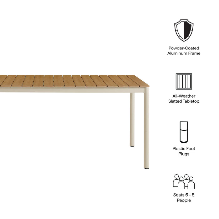 Finn 71" Outdoor Patio Aluminum Dining Table with Faux Wood Top by Modway