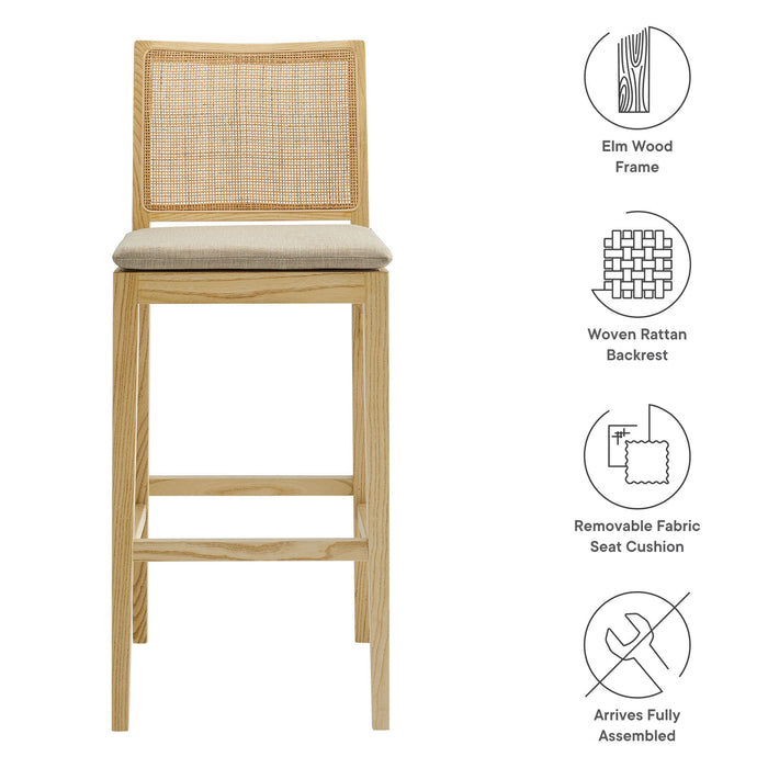 Ovard Wood and Rattan Bar Stool by Modway