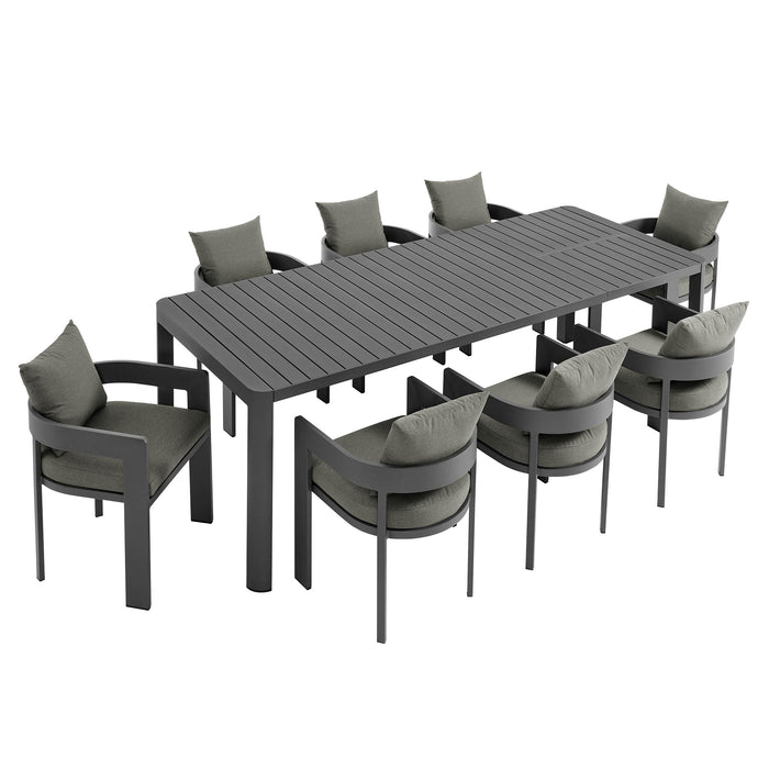 Tahoe 9-Piece Outdoor Patio Aluminum Dining Set With Extendable Table by Modway