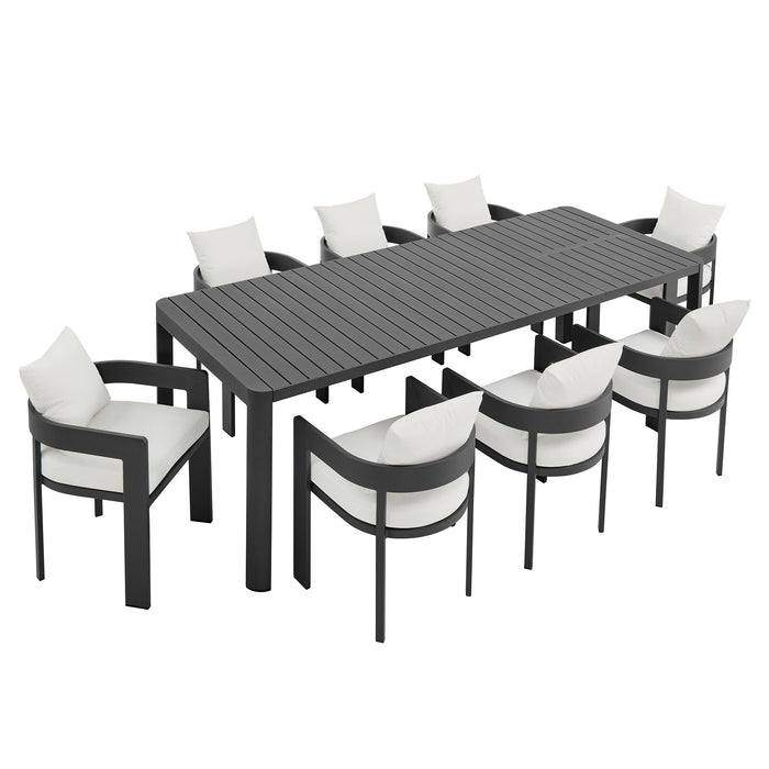 Tahoe 9-Piece Outdoor Patio Aluminum Dining Set With Extendable Table by Modway