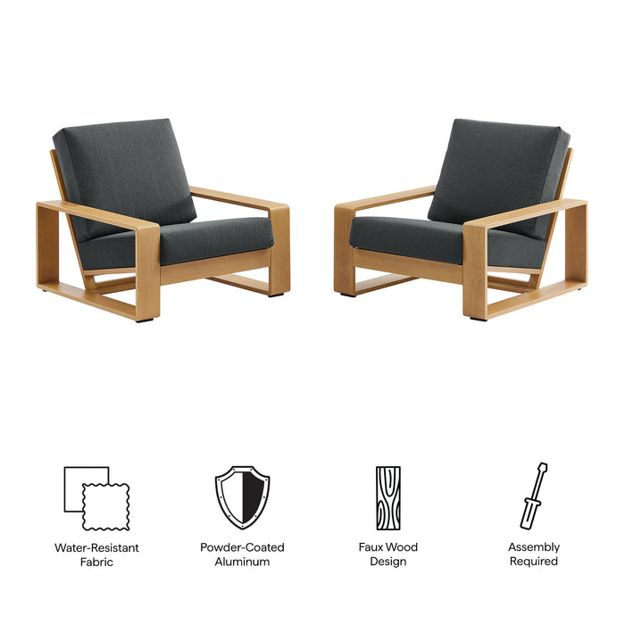 Lirienne Outdoor Patio Aluminum Faux Wood Armchairs Set of 2 by Modway