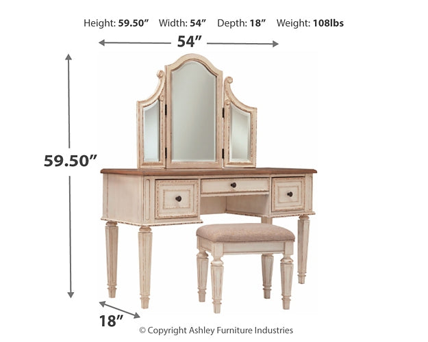 Ashley Express - Realyn Vanity/Mirror/Stool (3/CN) DecorGalore4U - Shop Home Decor Online with Free Shipping