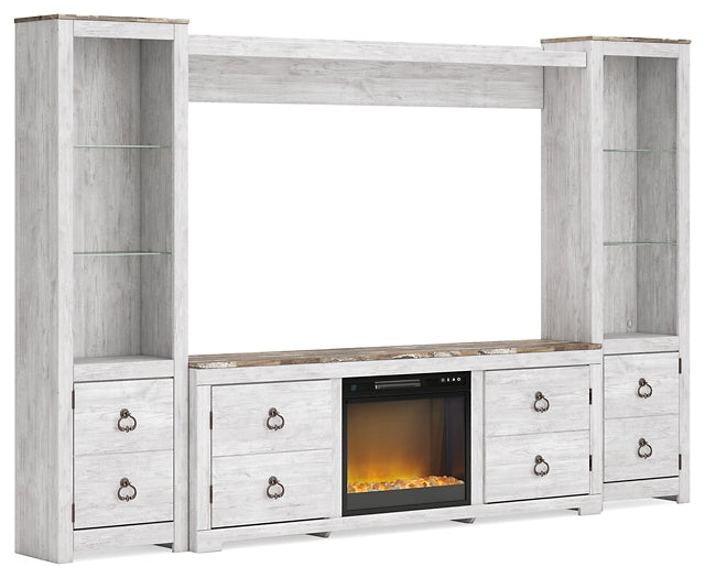 Ashley Express - Willowton 4-Piece Entertainment Center with Electric Fireplace DecorGalore4U - Shop Home Decor Online with Free Shipping