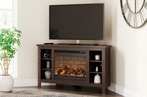 Ashley Express - Camiburg Corner TV Stand with Electric Fireplace DecorGalore4U - Shop Home Decor Online with Free Shipping
